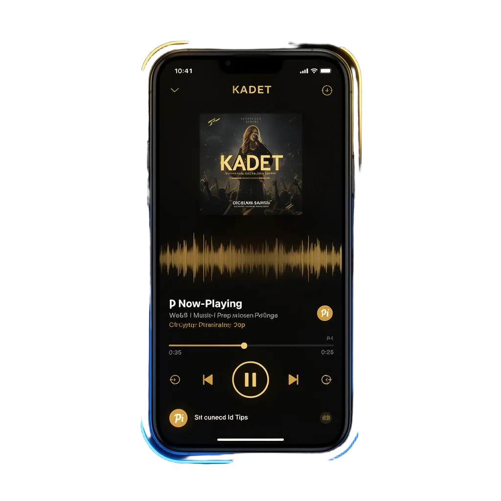 KADET mobile app showing now-playing screen